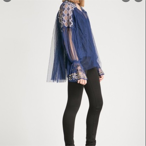Free People Joyride Embroidered Sheer Mesh Long Sleeve Top M - Picture 5 of 8